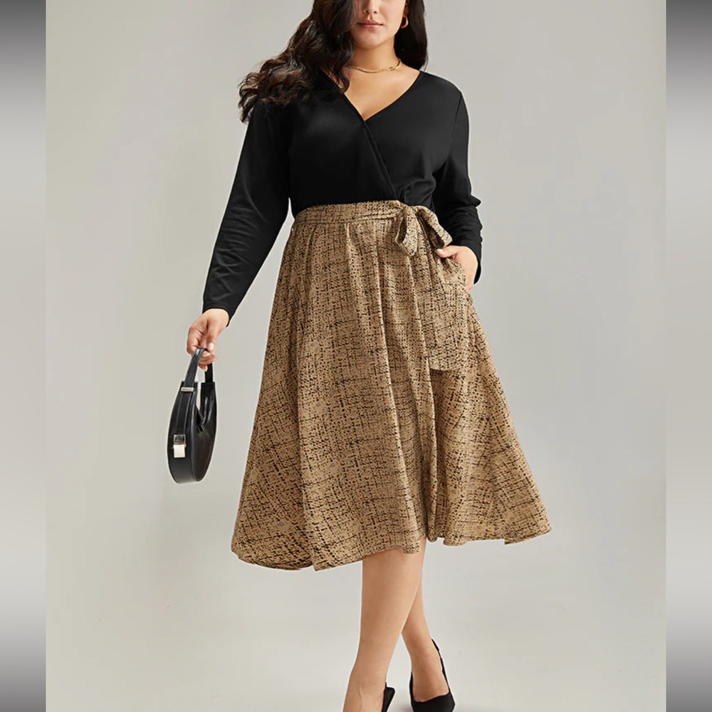 BloomChic Patchwork Pocket Belted Long Sleeve Wrap Bodice Dress Size 14-16 1X
